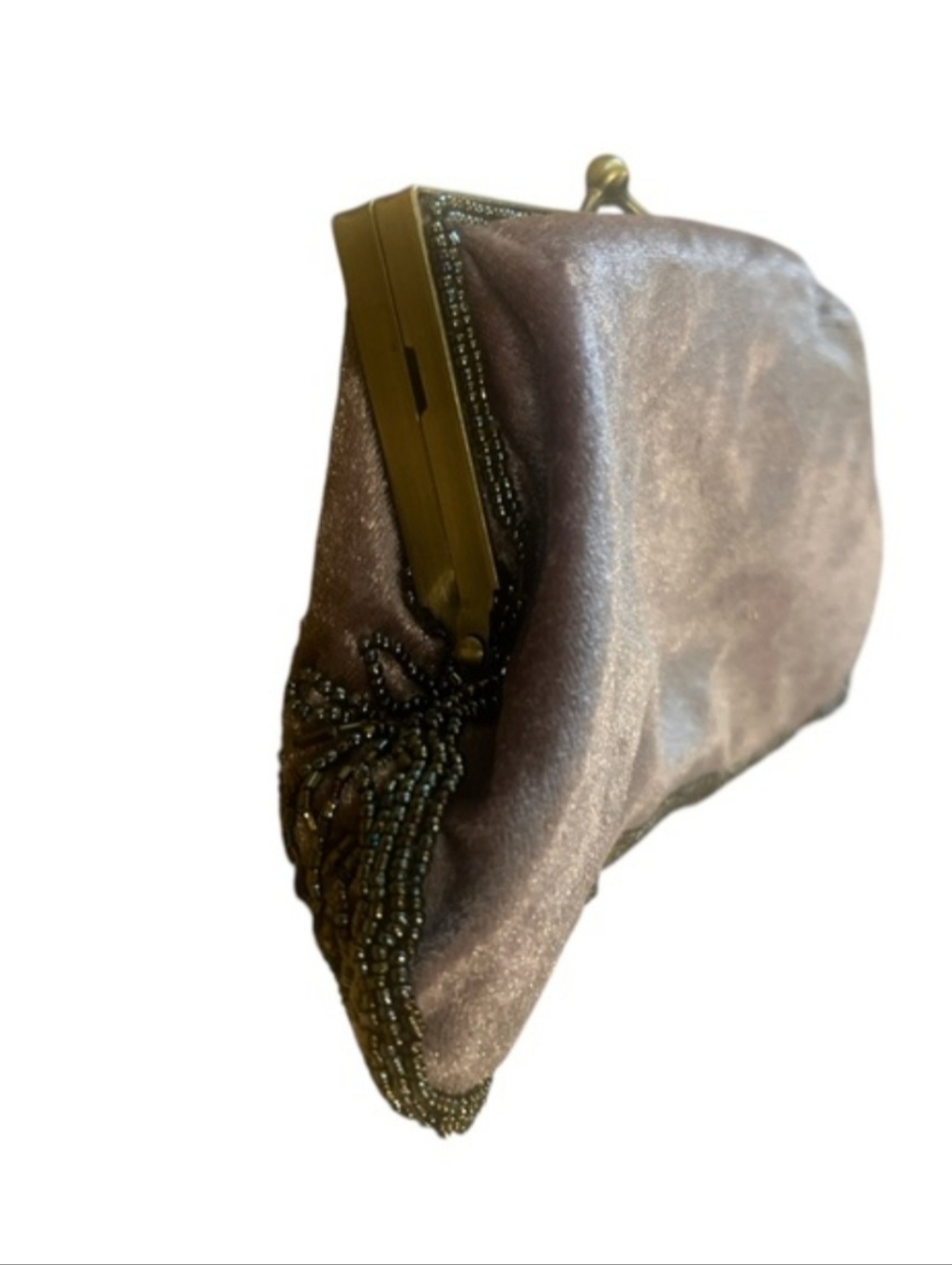 Vintage Embellished Floral Frame Clutch (Taupe/Light Lavender) - Picture 7 of 7